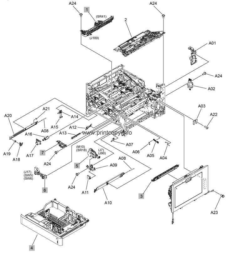 Printer internal assemblies (M751/E75245, 3 of 7)