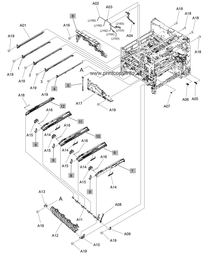 Printer internal assemblies (M856/E85055, M776dn/M776z, 1 of 8)