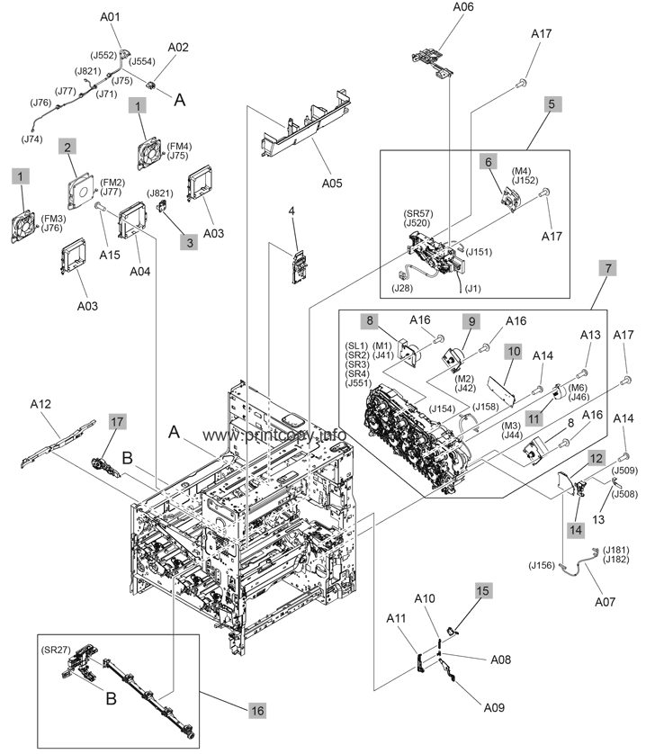 Printer internal assemblies (M856/E85055, M776dn/M776z, 5 of 8)