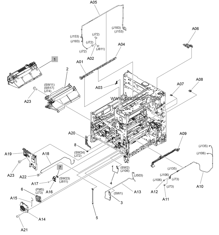 Printer internal assemblies (M776zs, 2 of 9)