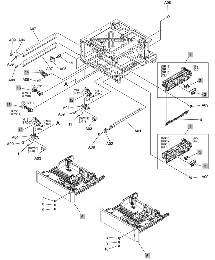 2x550-sheet paper tray internal assemblies (1 of 2)