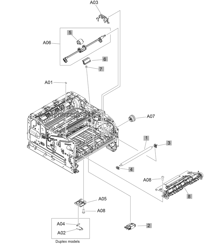 Internal components, printer base (3 of 3)