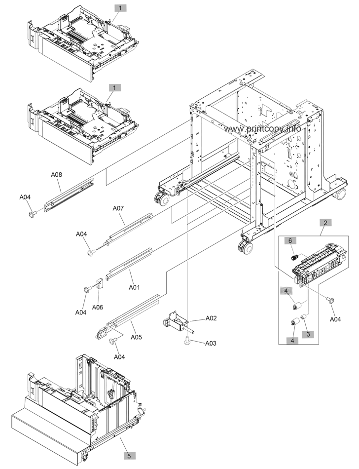 2,500-sheet high-capacity paper feeder components (1 of 2)