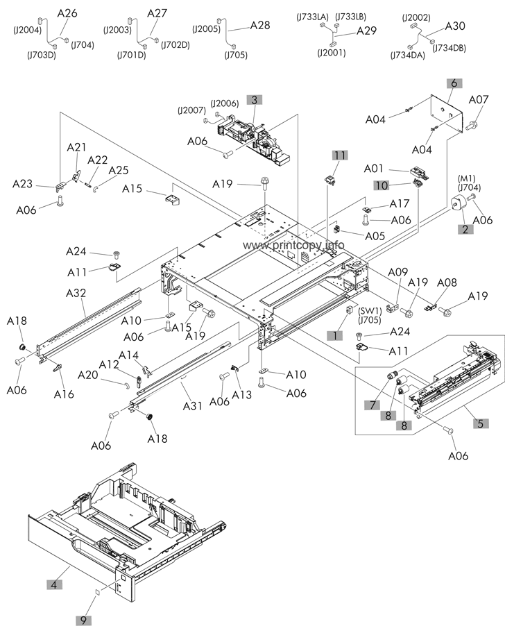 500-sheet paper feeder (Tray 4) components