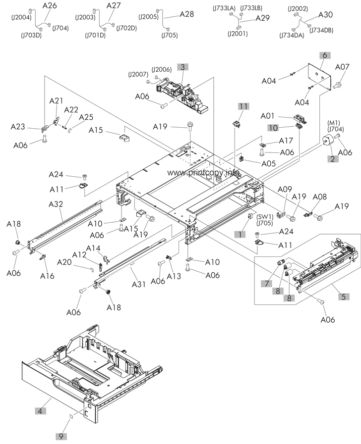 500-sheet paper feeder (Tray 4) components