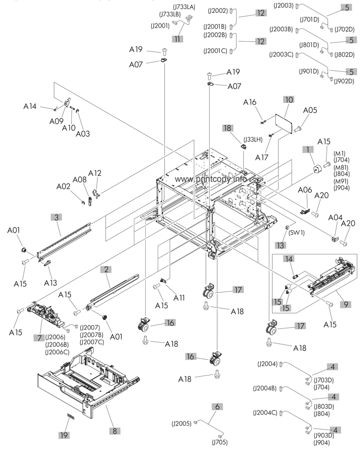 3x500-sheet paper deck components