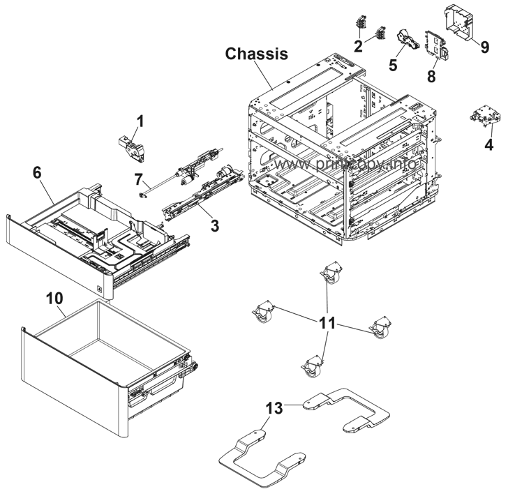 1x550-sheet feeder with storage cabinet internal assemblies