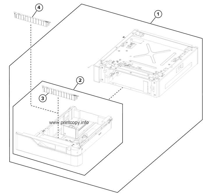 29: 250- and 550-sheet tray option 1 (MX72x, MB2770, and XM53xx)