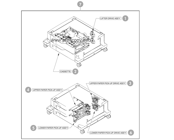 2 X 500-sheet paper feeder assembly locations