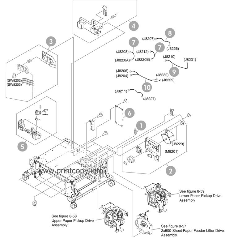 2 X 500-sheet paper feeder internal components (2 of 2)