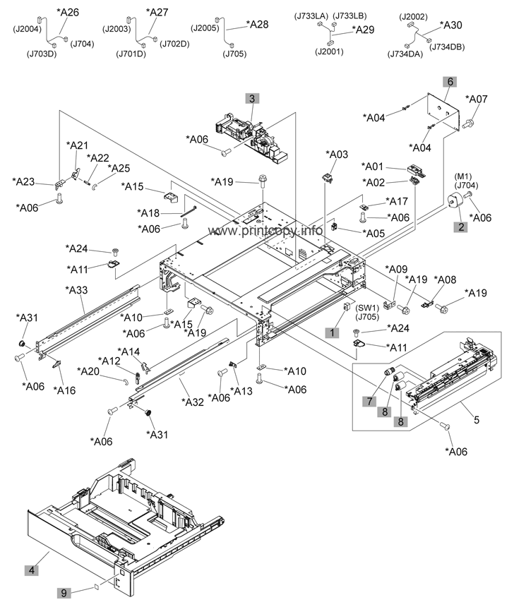 Paper feeder internal components