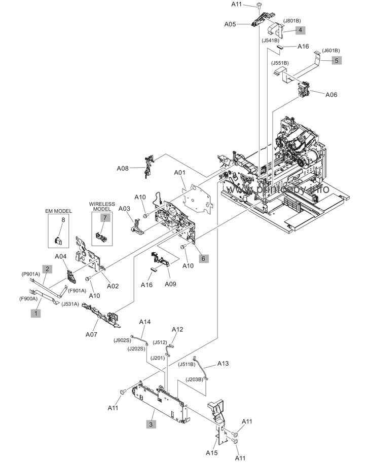 Internal components, printer base (1 of 3, SFP)