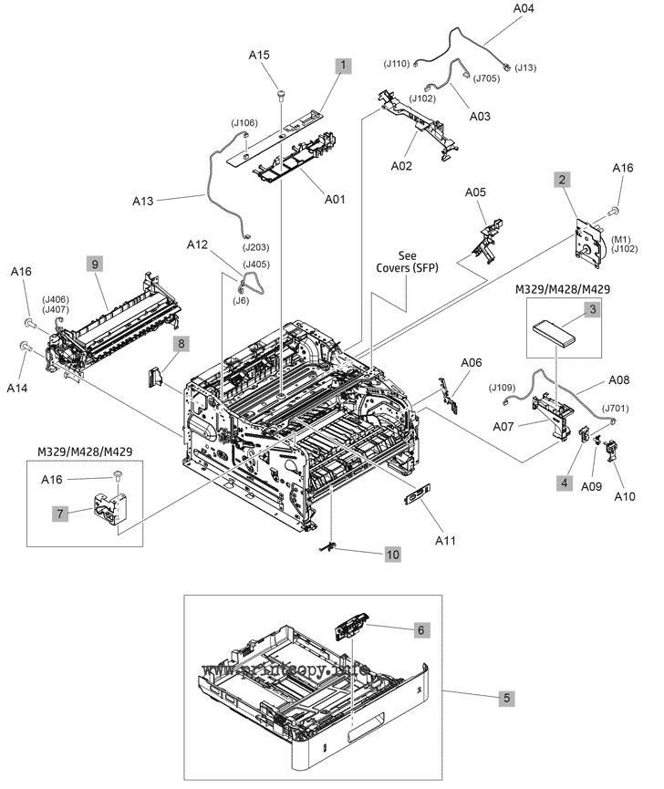 Internal components, printer base (2 of 3)