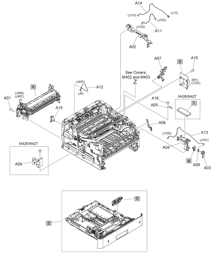 Internal components, printer base (2 of 3)