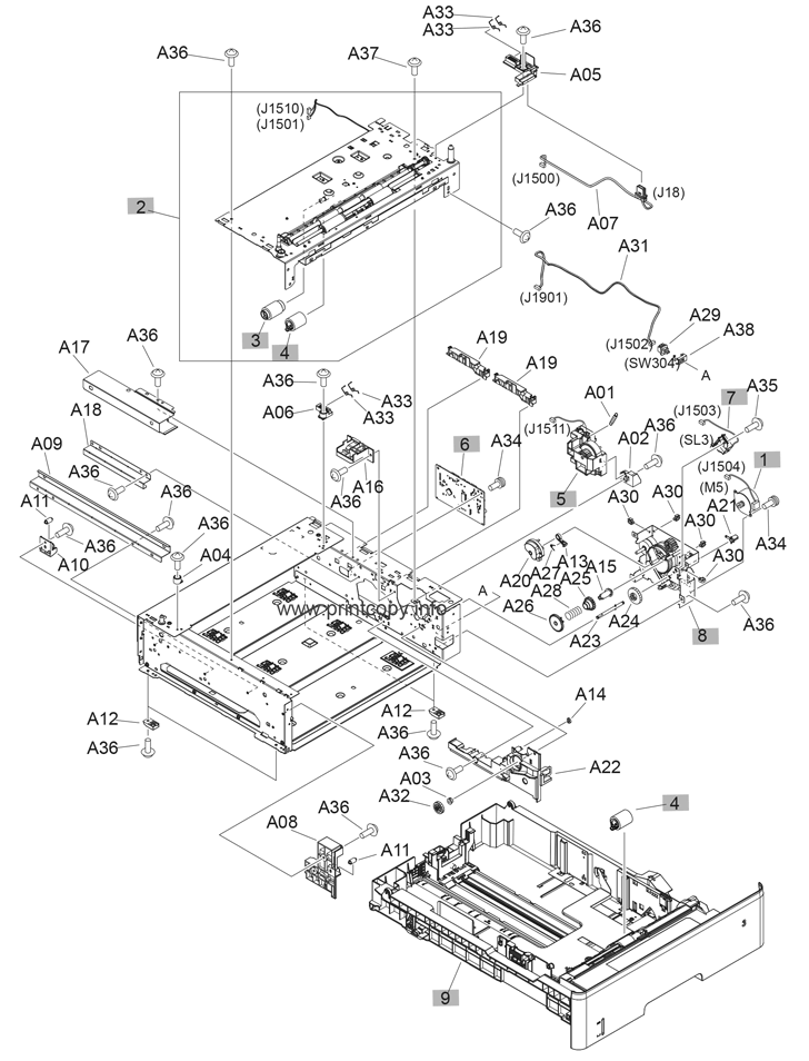 500-sheet feeder internal components
